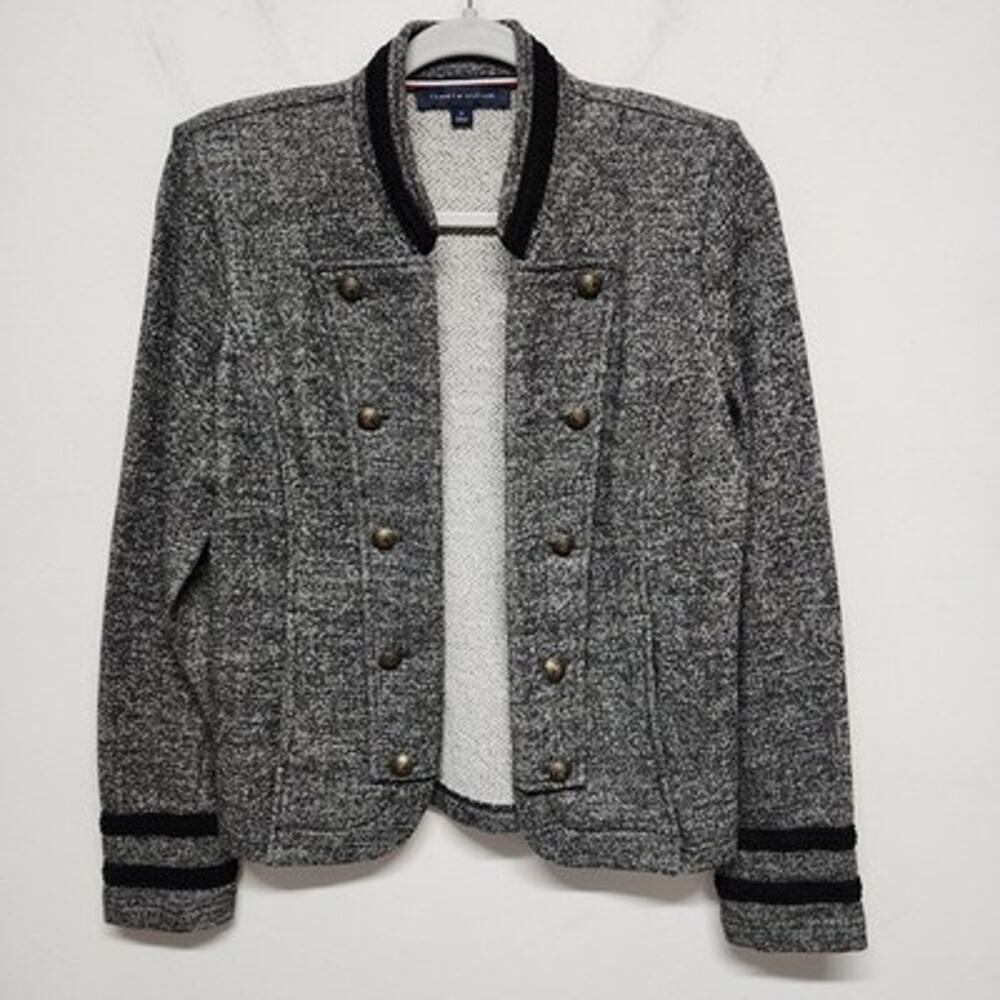 Tommy Hilfiger Military Cardigan Knit Jacket Womens M Heathered Gray Open Front